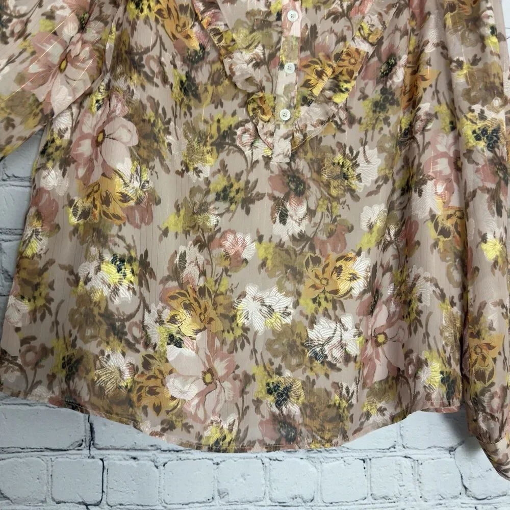 Anthropologie Greylin Bella Yoke Button Front Floral Jacquard Blouse Women's L - Picture 6 of 13